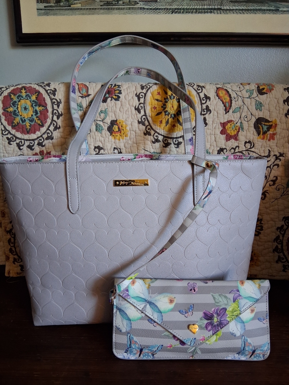 Betsey Johnson Grey Embossed Tote - Picture 9 of 9